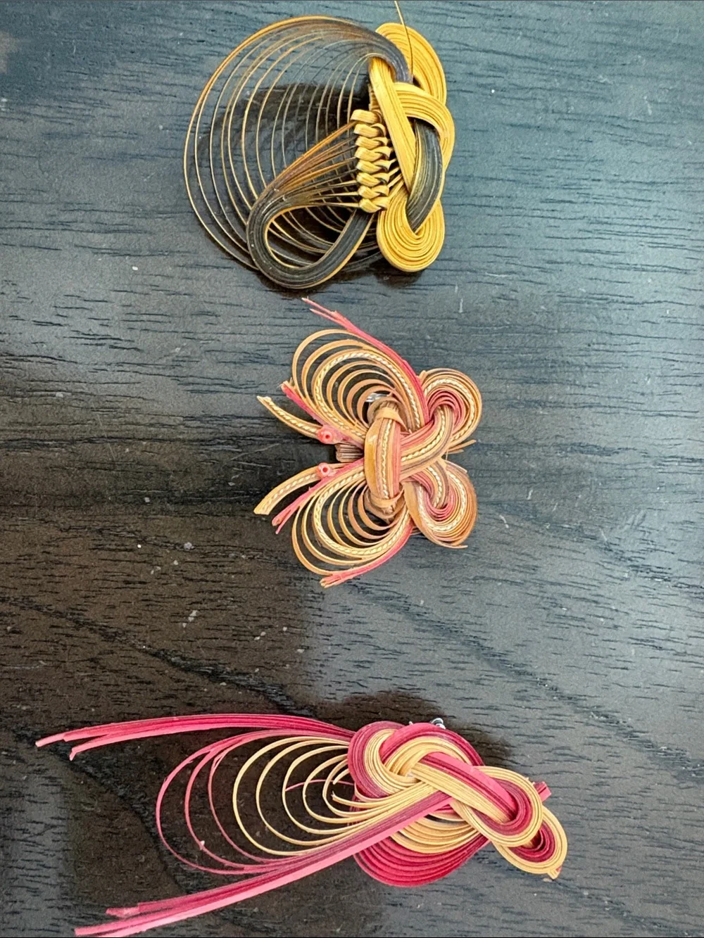 1970s Handcrafted Multicolor Brooch - Pink, Yellow & Brown